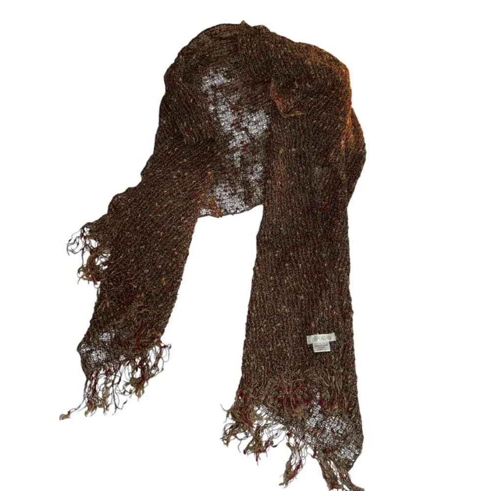 AVOCA Ireland brown khaki burgundy nobby knit STUNNING shawl scarf 20x74